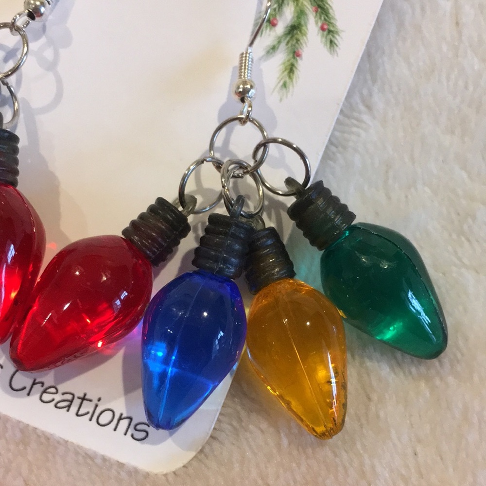 Christmas Holiday Jumbo Lights Pierced Fashion Earrings NWT Handcrafted 2.25” - Picture 13 of 15